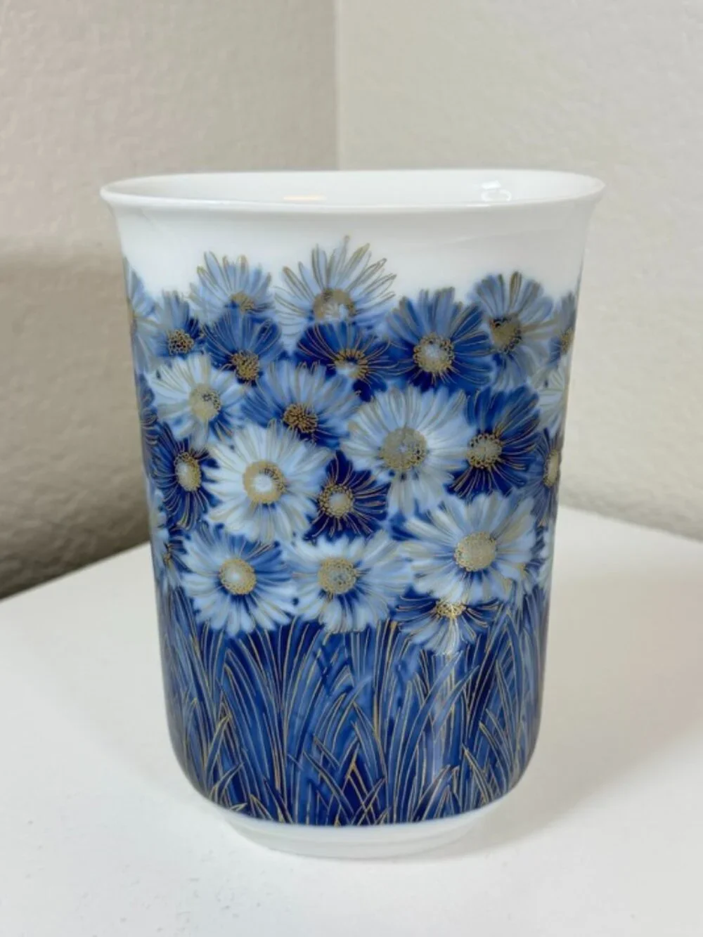 VTG AK KAISER 7in Futura Vase K. Noosek W Germany Porcelain Blue White Gold MCM